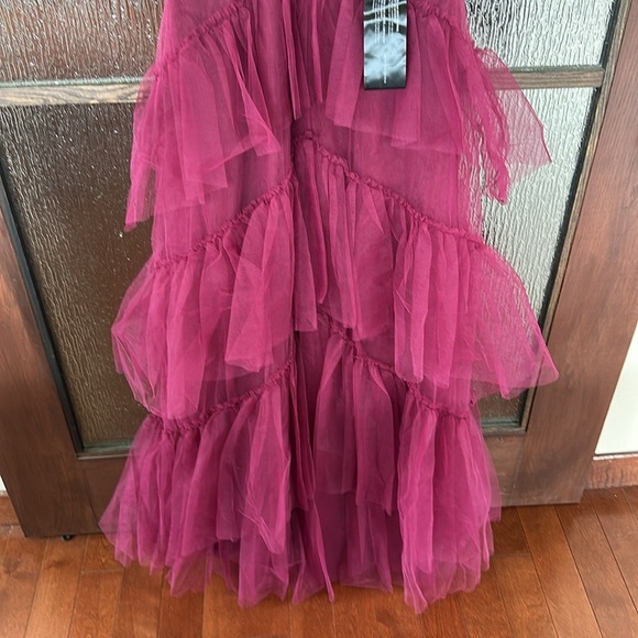 Revolve BCBGMAXAZRIA Velvet Tull Tired Fit & Flare Long Dress Gown Size M - Picture 10 of 14